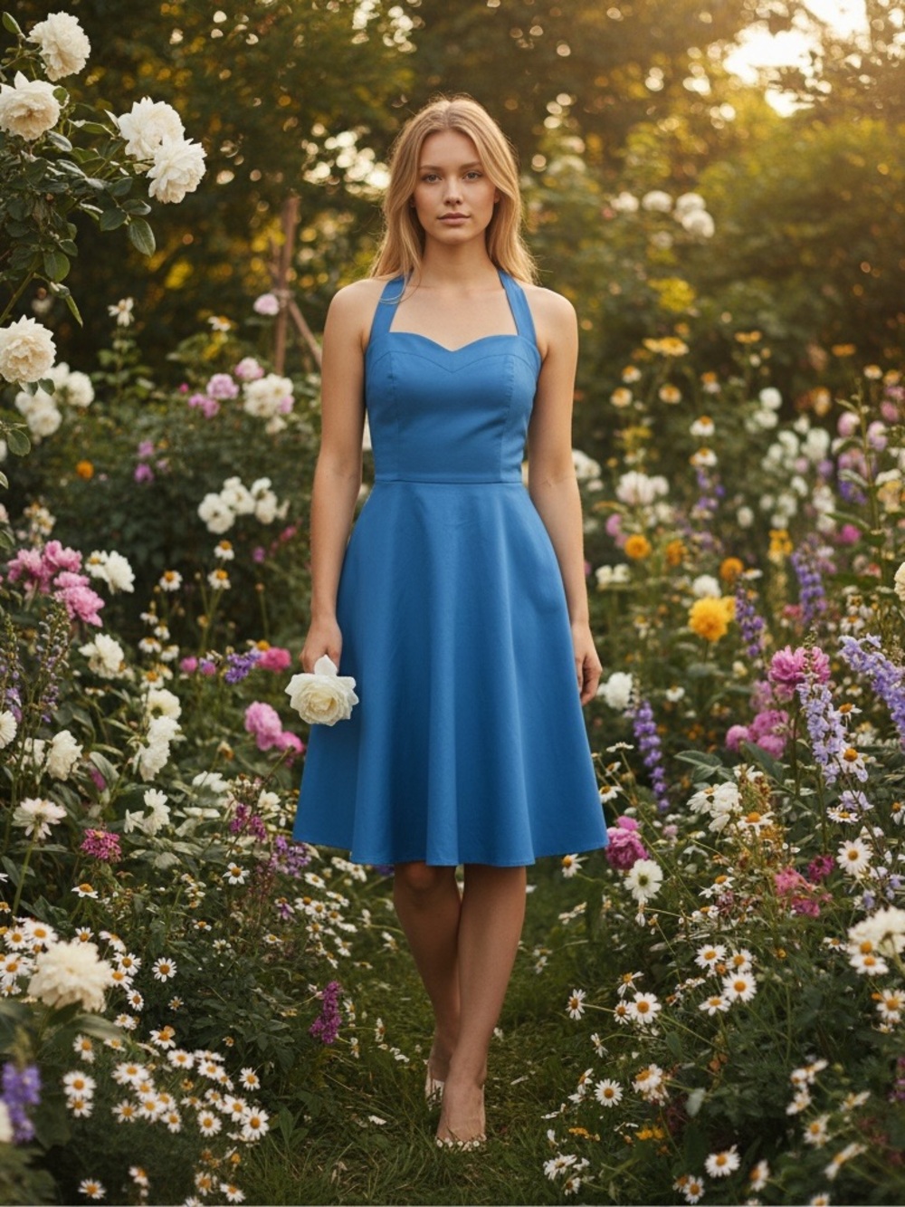 Topdress Retro 50’s Classic L Royal Blue A-Line Dress with Sweetheart Neckline